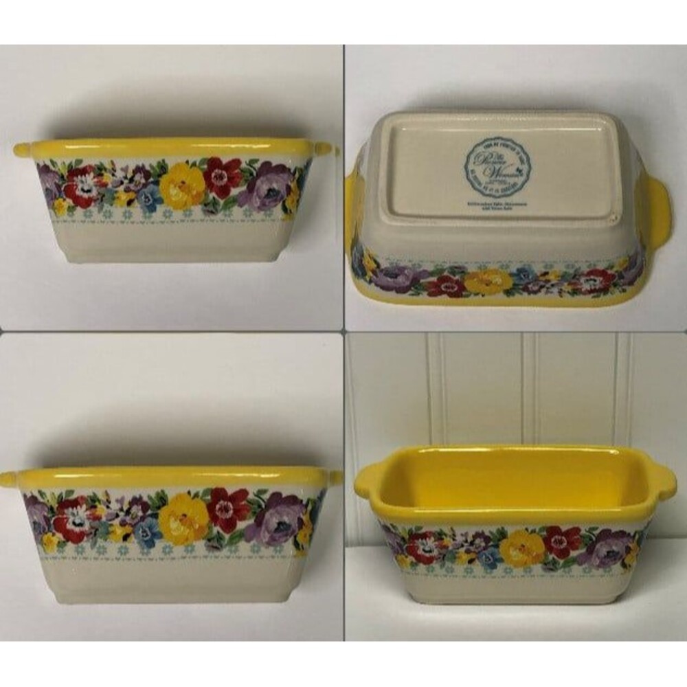 Pioneer Woman Mini Loaf Pan Sweet Romance Floral Stoneware Gingham Set Yellow